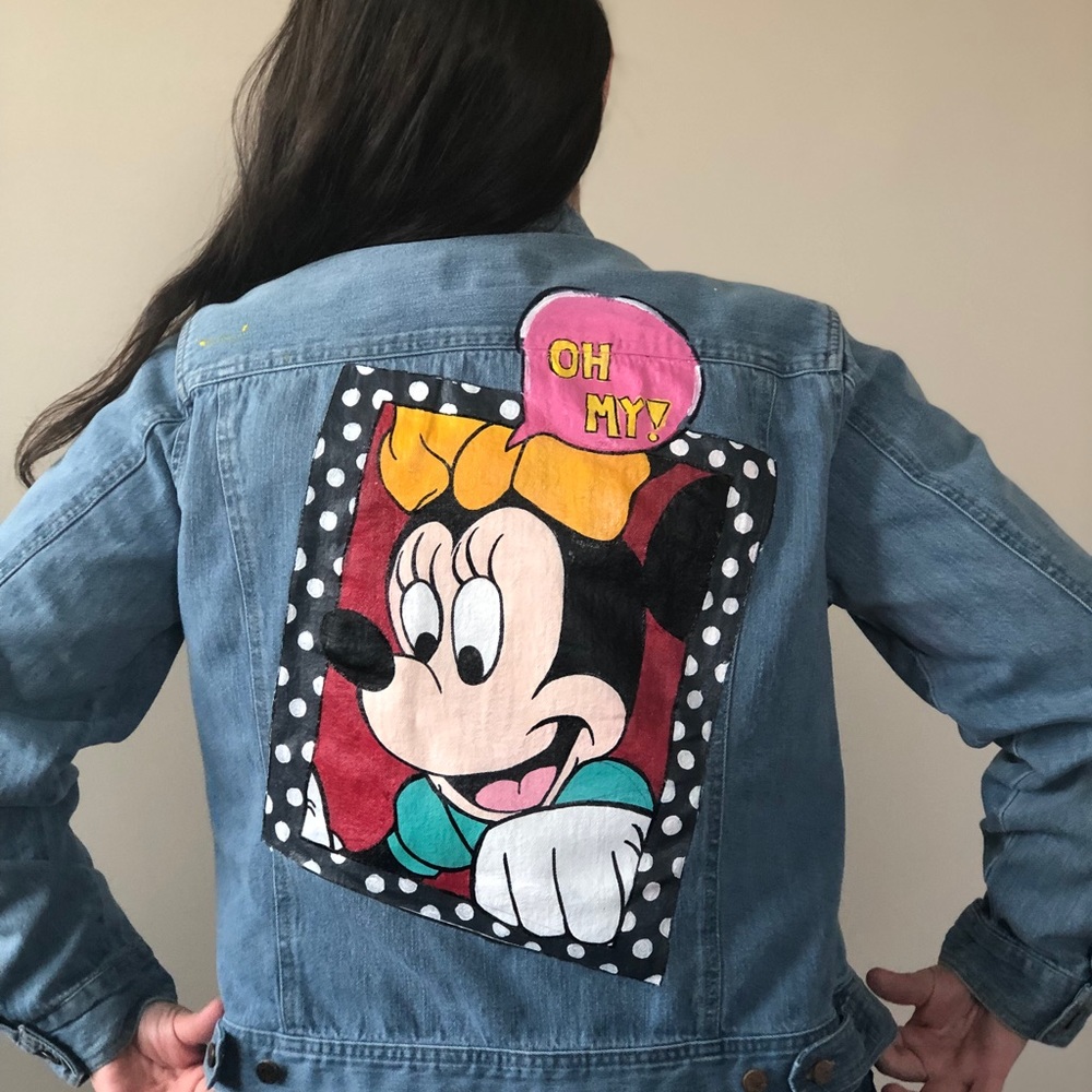 Minnie Mouse Hans Painted Jean Jacket! Heat treat